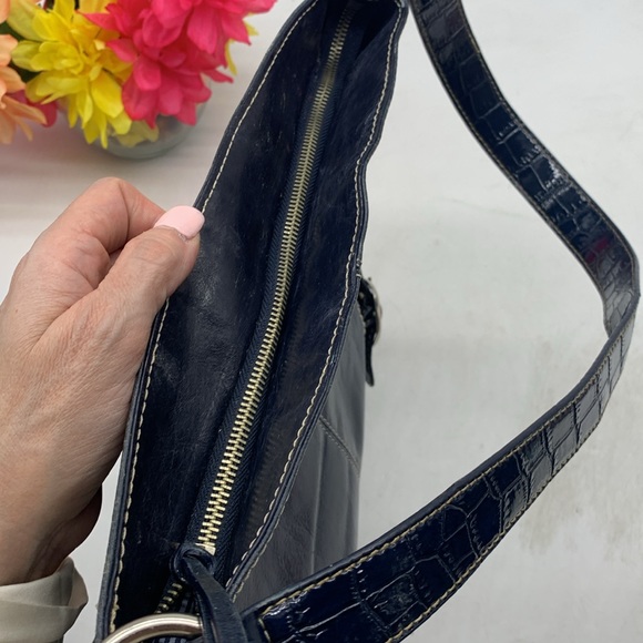 Luce gorgeous navy blue leather shoulder bag wit check lining MCB5405M - Picture 11 of 14